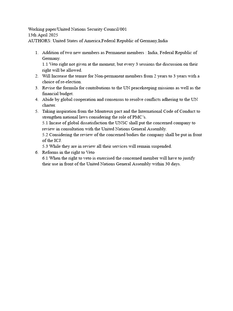 Working Paper - United Nations Security Council - 001 | PDF