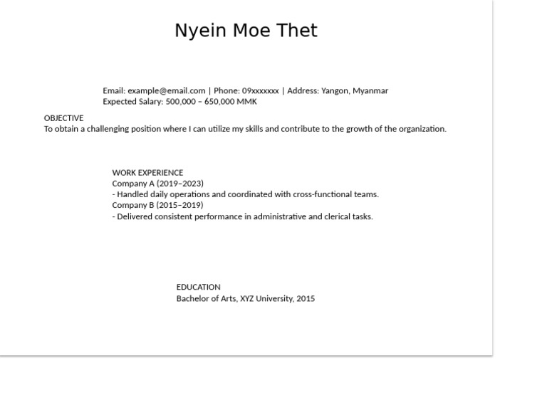 NyeinMoeThet Standard CV Format | PDF