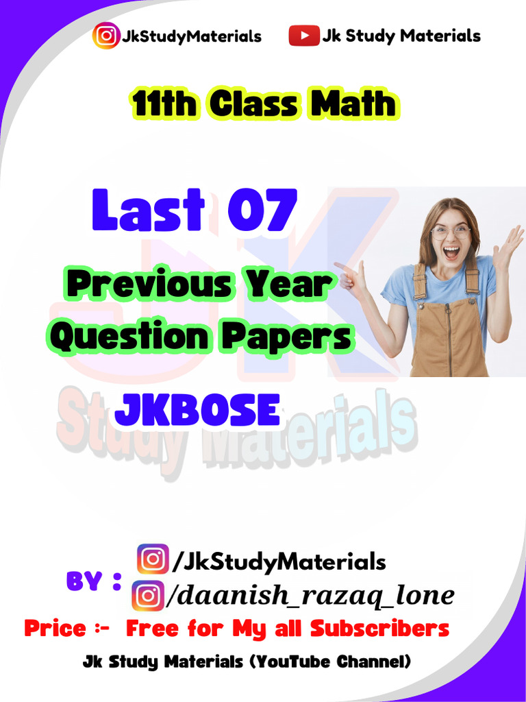 Math 11th Class - Last 07 QuestionPapers Jkbose by Danish | PDF | You Tube