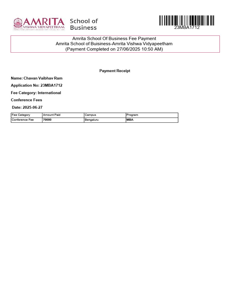 International MBA Conference Fee Receipt | PDF