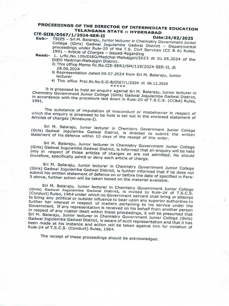 M Bala Raju Charges Framed Orders - 0001 | PDF