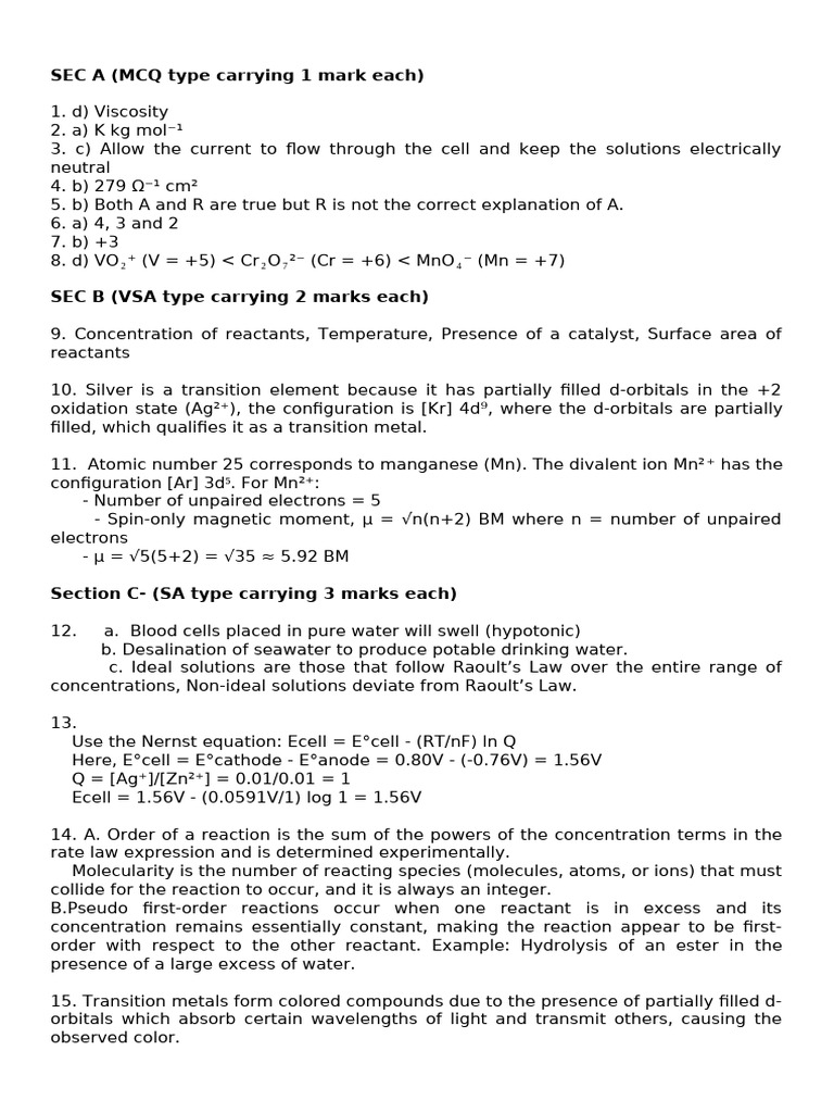 Monthly Test Chem 02 July 2024 Marking Scheme | PDF | Chess Theory | Chess