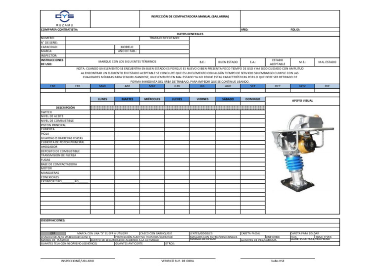 Inspección de Compactadora Manual y EPP | PDF