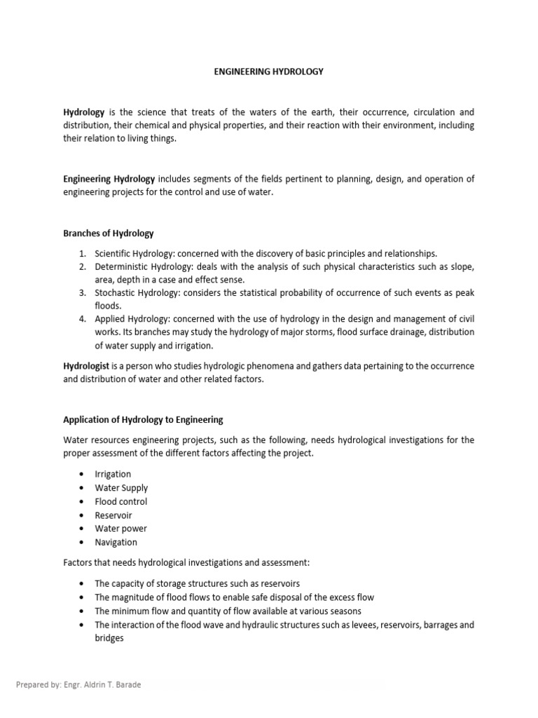 Engineering Hydrology Notes 1 | PDF | Evapotranspiration | Precipitation