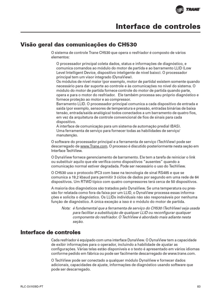 Manual do TechView Trane CH530 | PDF | Rede elétrica | Temperatura