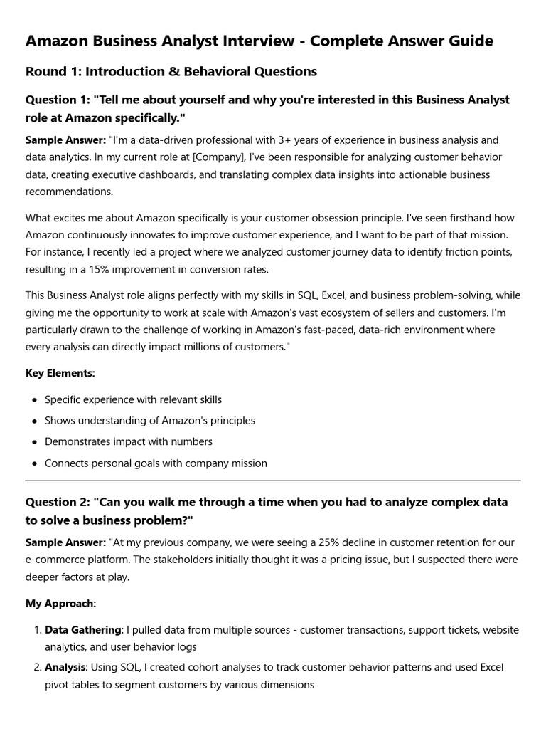 Amazon Business Analyst Interview Guide | PDF | Performance Indicator ...