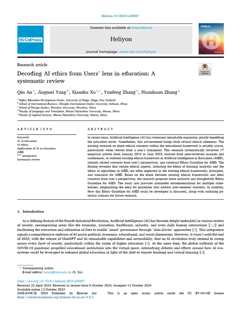 AI Ethics in Education: User Perspectives | PDF | Artificial ...