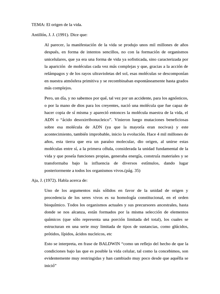 El Origen de La Vida | PDF | Vida | Abiogénesis