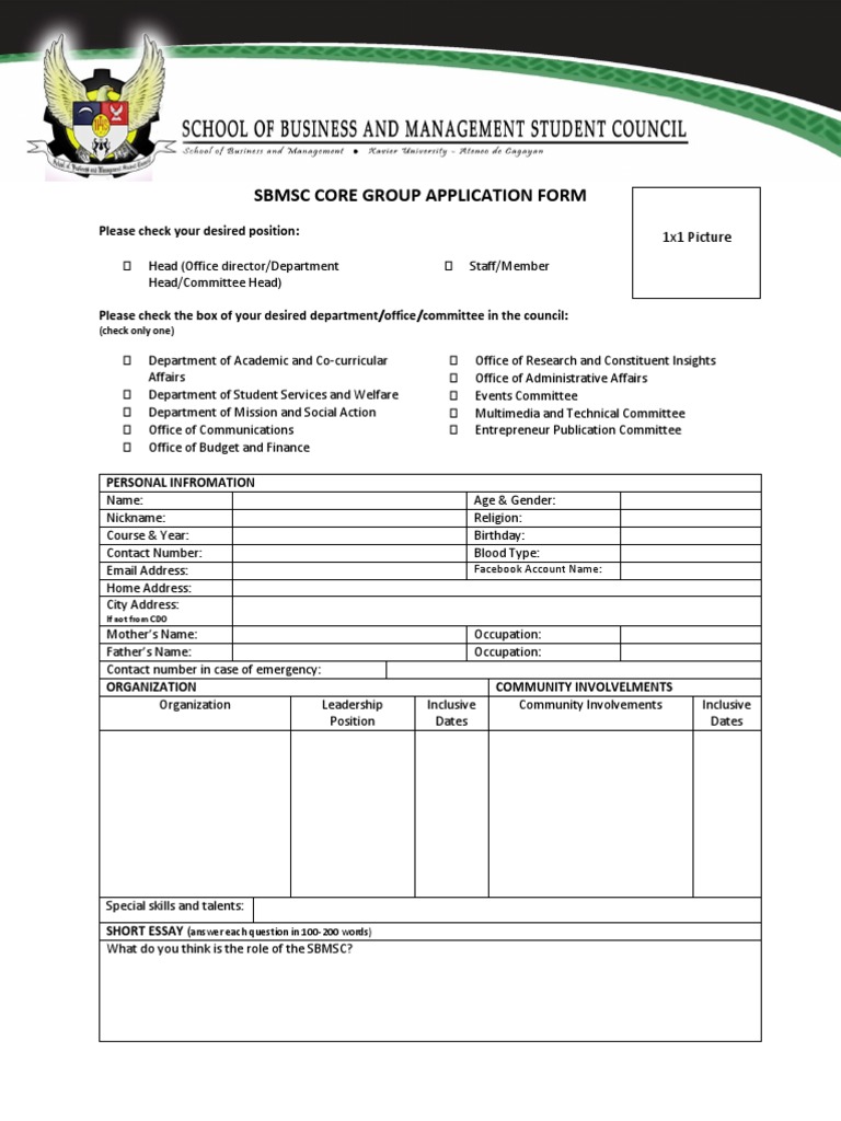 SBMSC Core Group Application Form | PDF