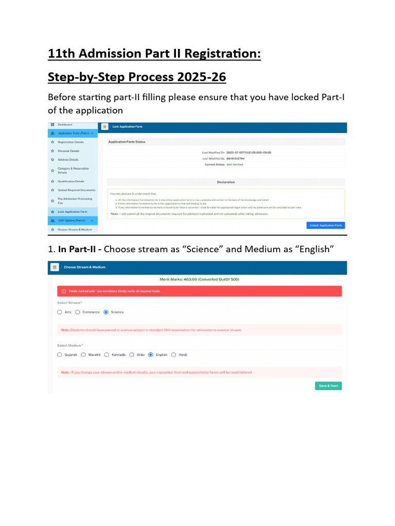 11th Admission Part II Registration Guide | PDF