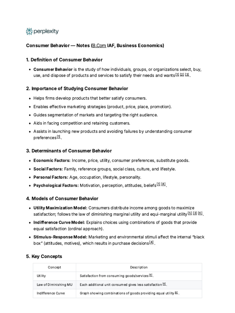 Consumer Behavior Notes for B.Com | PDF | Utility | Consumer Behaviour