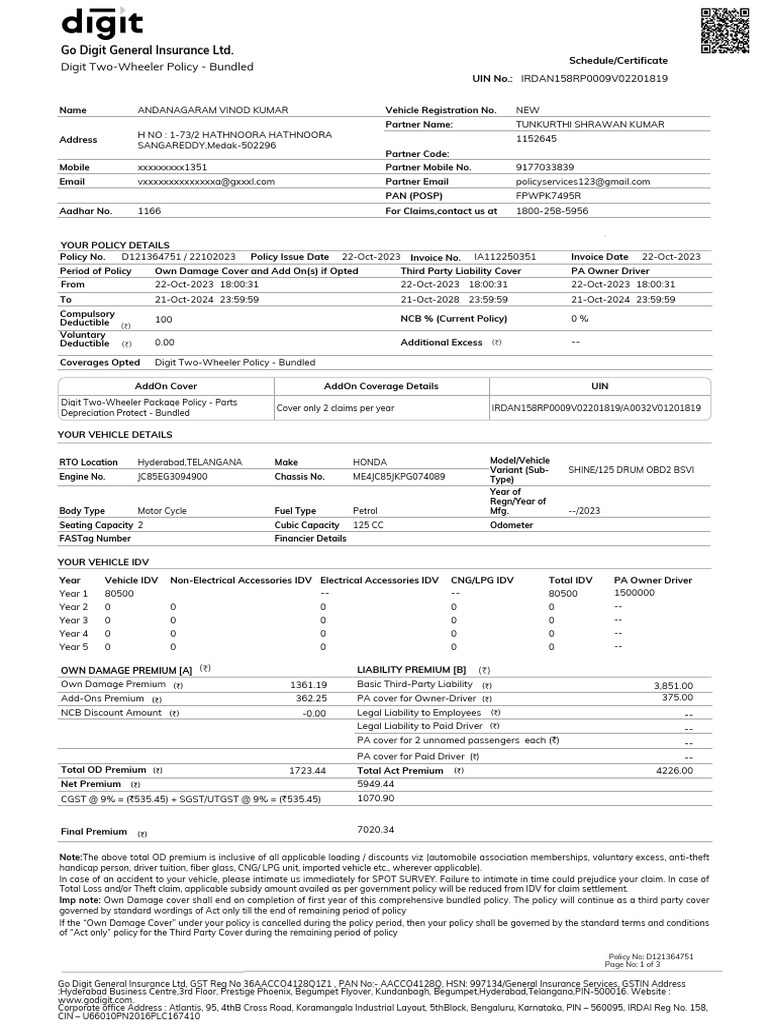 D121364751 Comprehensive Policy | PDF | Insurance | Private Law