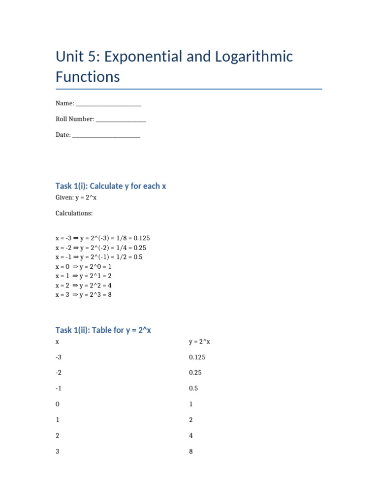 Exponential and Logarithmic Functions Assignment | PDF