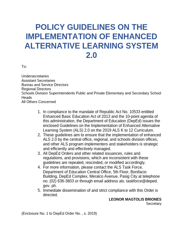 ALS 2.0 Implementation Guidelines 2019 | PDF | Curriculum | Learning