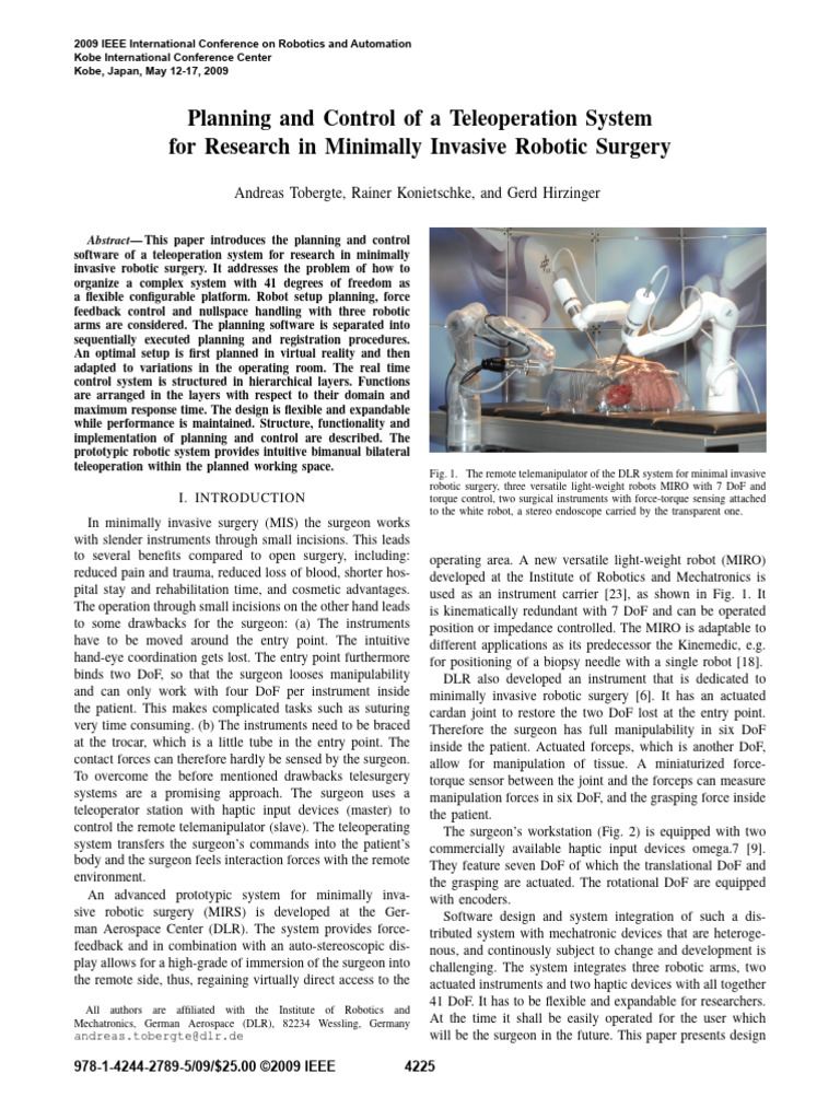 Teleoperation System for Robotic Surgery | PDF | Robotics | Kinematics