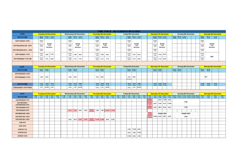 Time Table - 03dec To 09dec | PDF