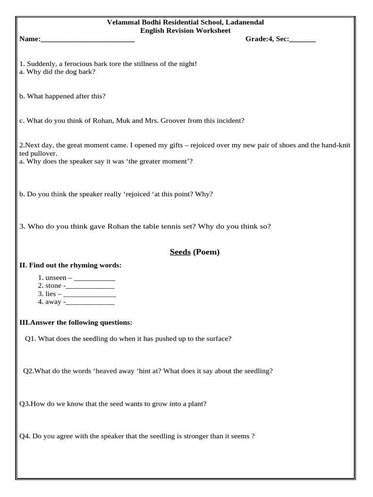Grade 4 Revision Worksheet Pdf