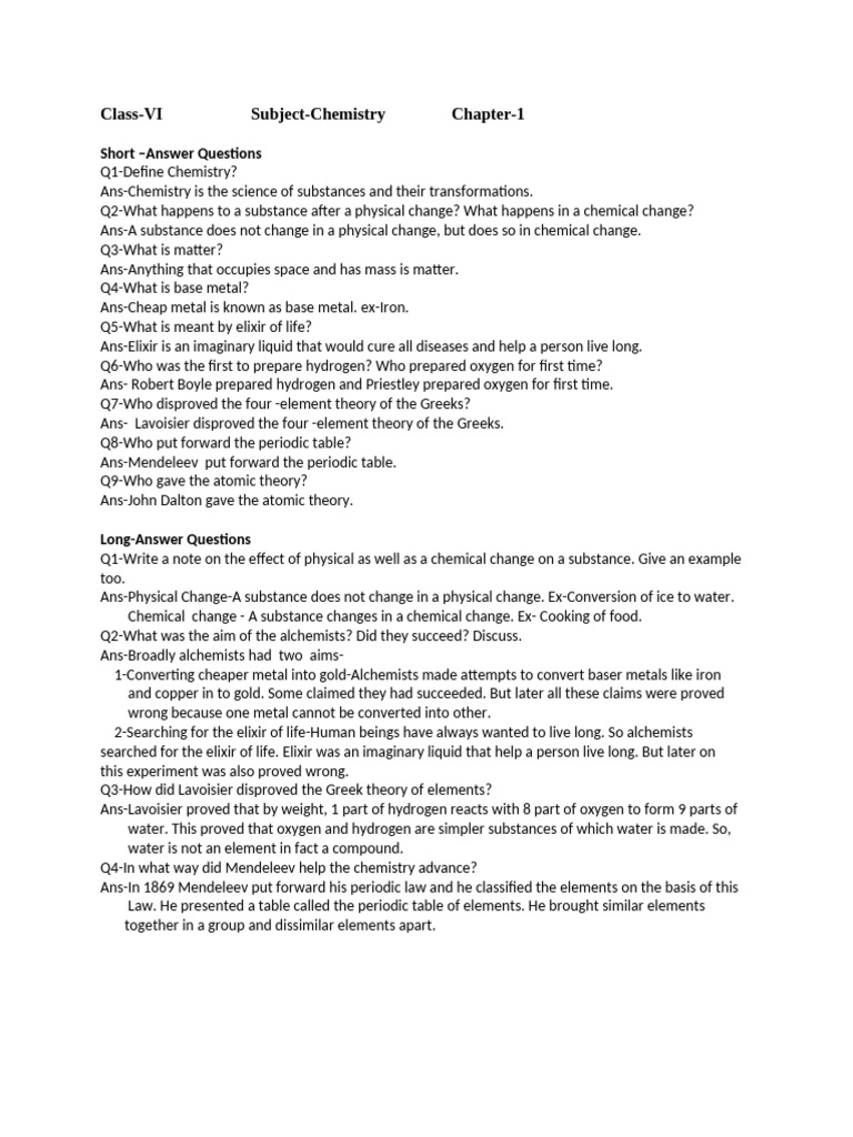Class 6 Chemistry: Chapter 1 Overview | PDF | Chemistry | Chemical Elements