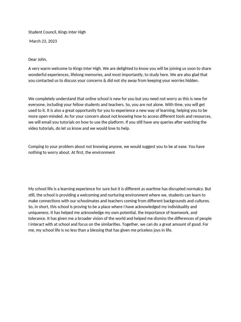 Letter From School Council | PDF