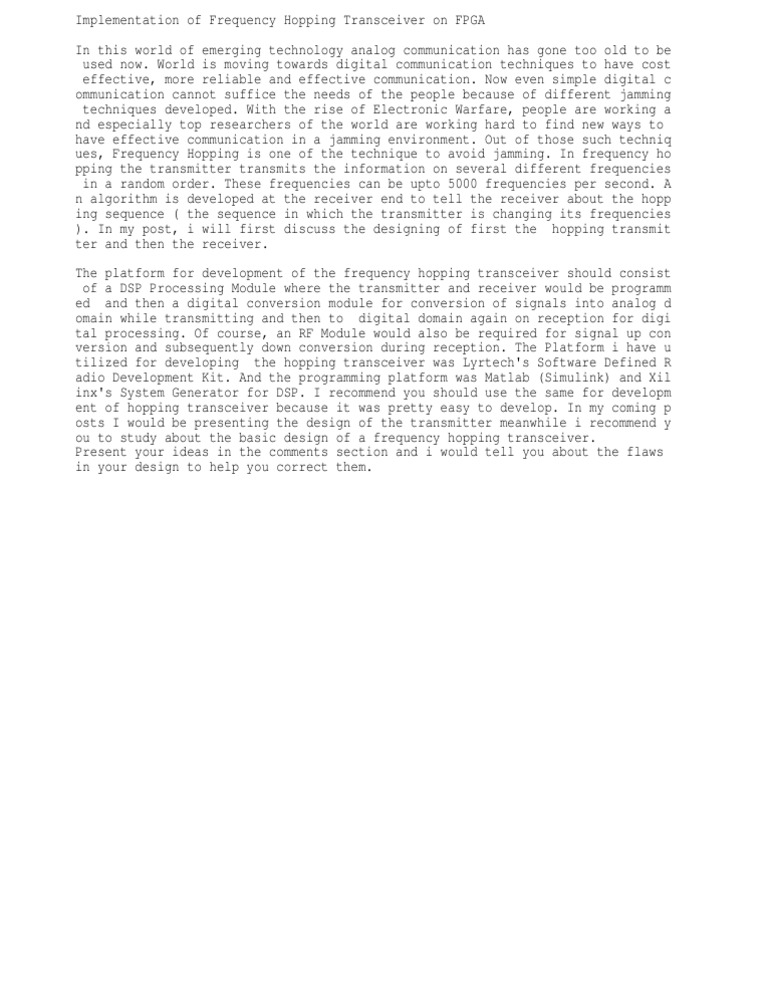 Implementation of Frequency Hopping Transceiver On FPGA | PDF ...