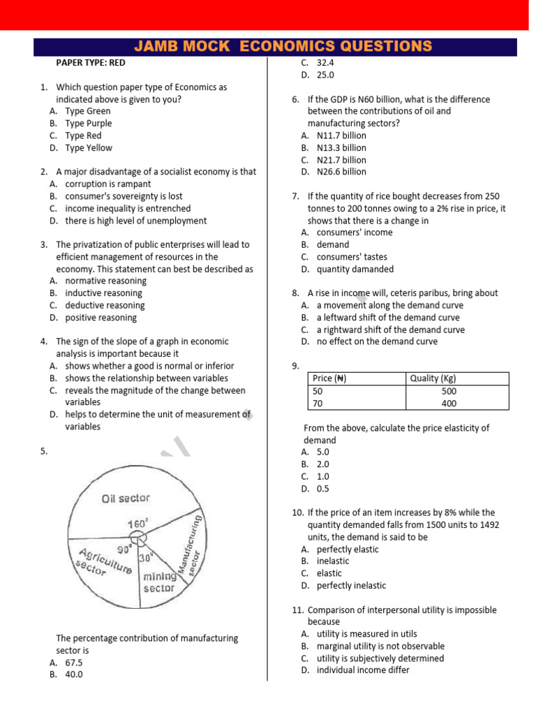 JAMB Mock Economics Questions 2008-2018 | PDF | Elasticity (Economics ...