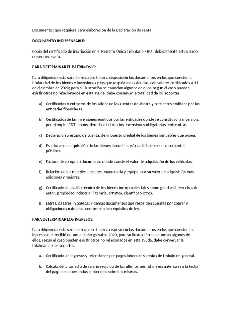 Documentos para Declaración de Renta | PDF | Costo de la vida | Pensión