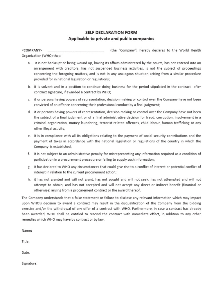 Self Declaration Form | PDF