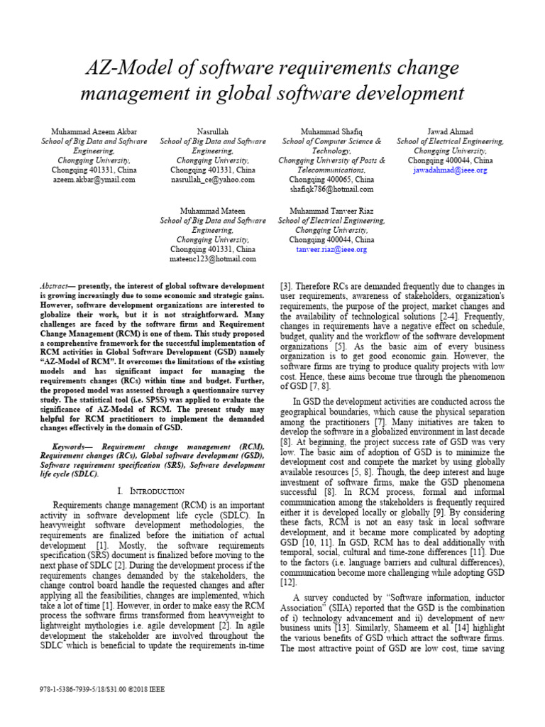AZ Model of Software Requirements Change Management in Global Software ...