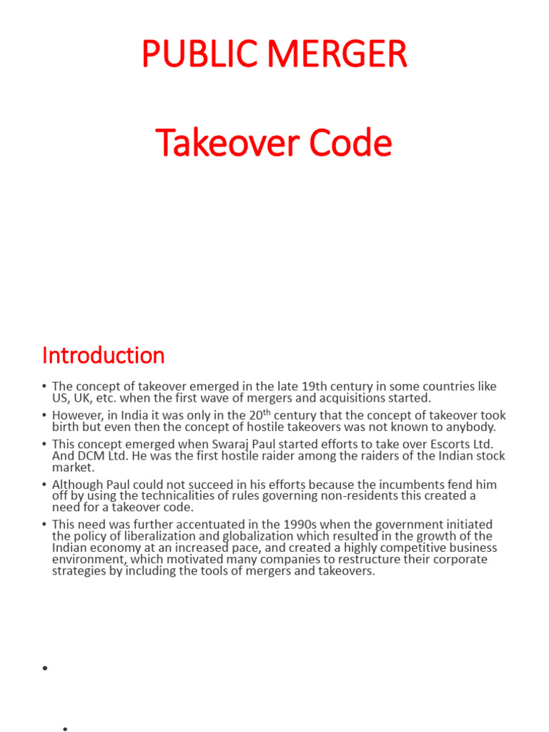 Evolution of India's Takeover Code | PDF | Takeover | Mergers And ...