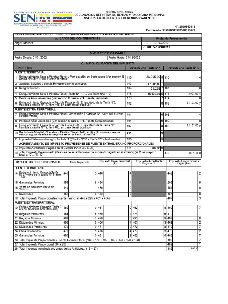 Declaración de Rentas 2022 para Personas Naturales | PDF | Economias ...