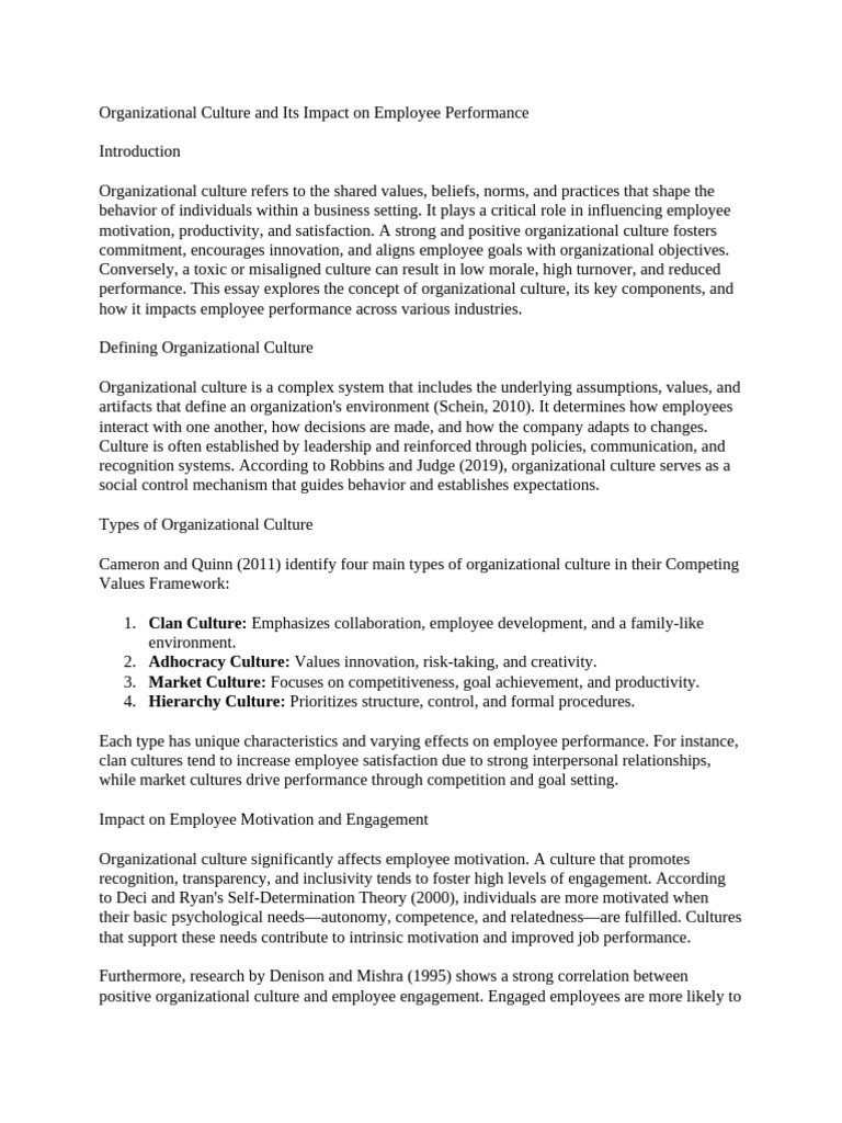 Impact of Culture on Employee Performance | PDF | Organizational ...