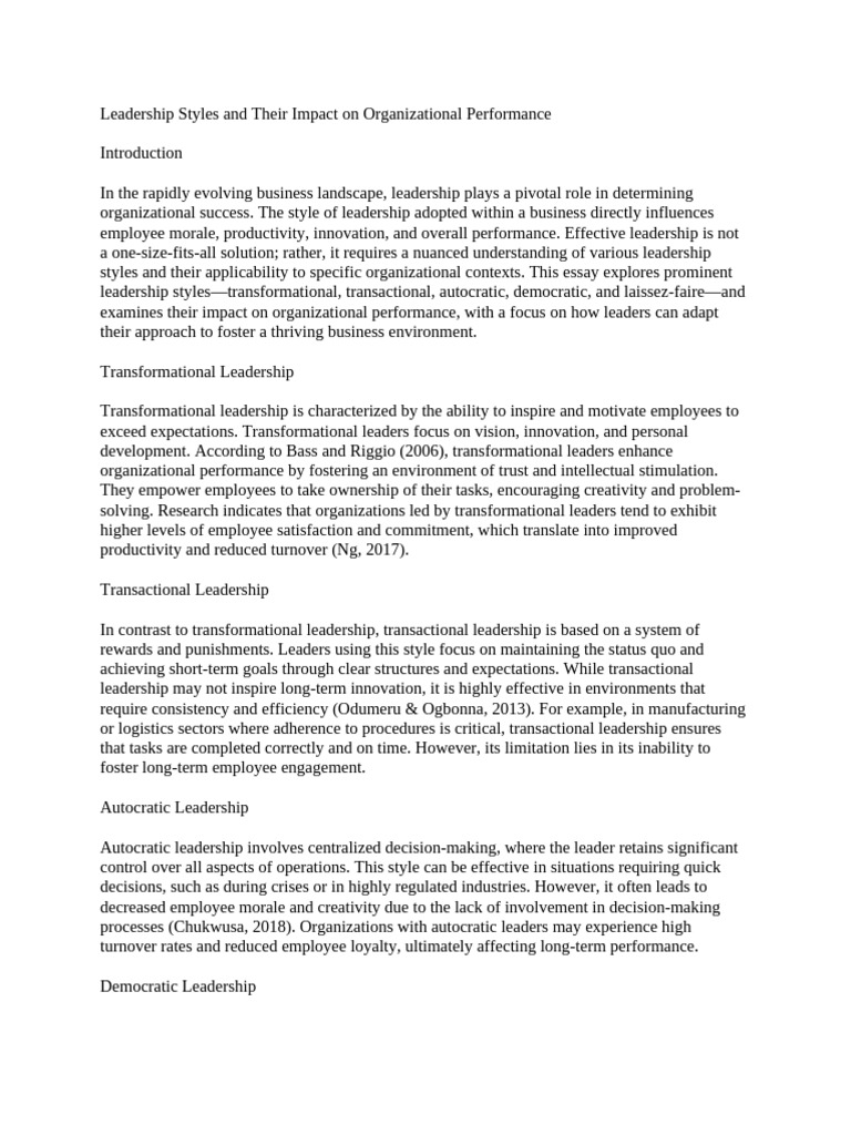 Leadership Styles and Organizational Impact | PDF | Leadership ...