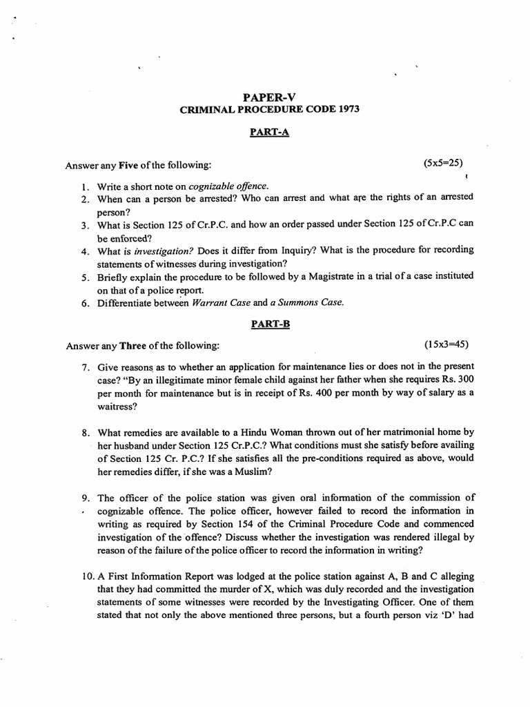 Paper V Criminal PRocedure Code 1973 Dt. 12.8.2016 | PDF