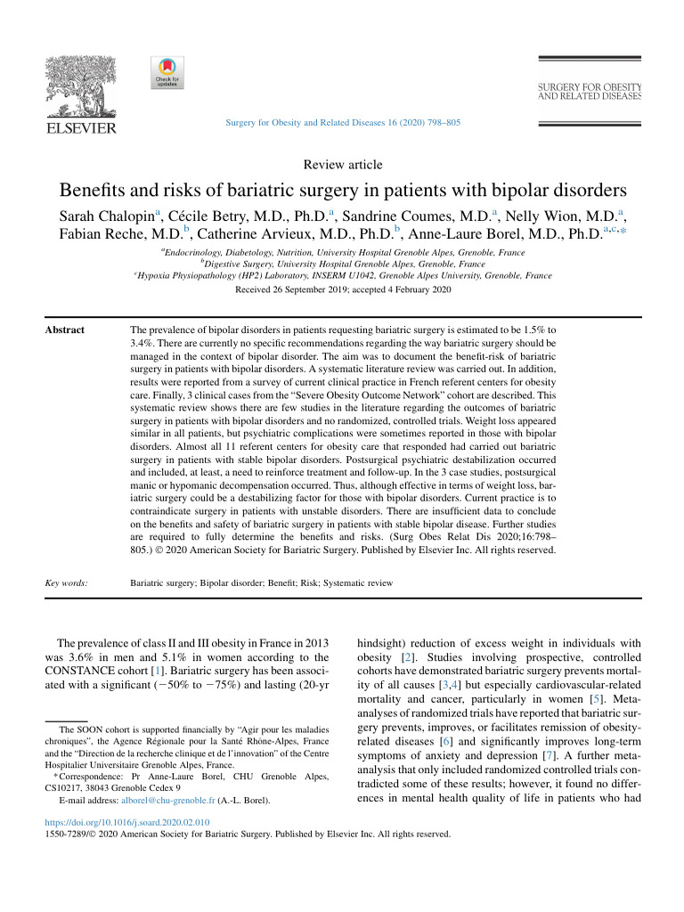 Bariatric Surgery in Bipolar Patients | PDF | Bipolar Disorder ...