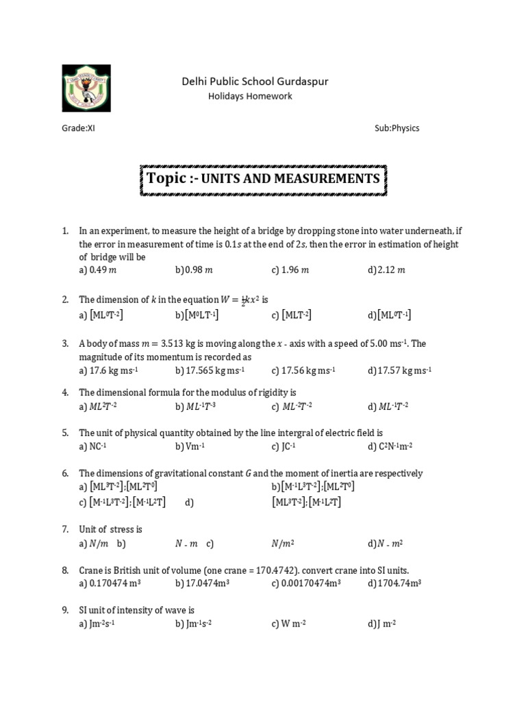 Topic:-: Units and Measurements | PDF | Force | Mass