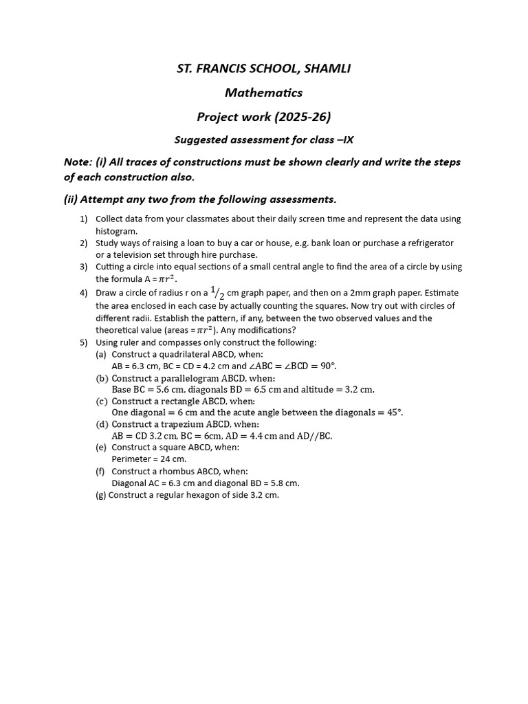 Class 9 Math Project Ideas 2025 | PDF