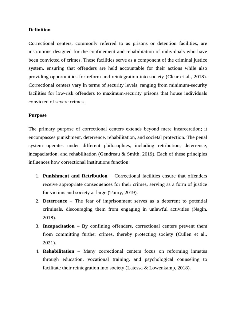 Overview of Correctional Centers | PDF | Rehabilitation (Penology) | Prison