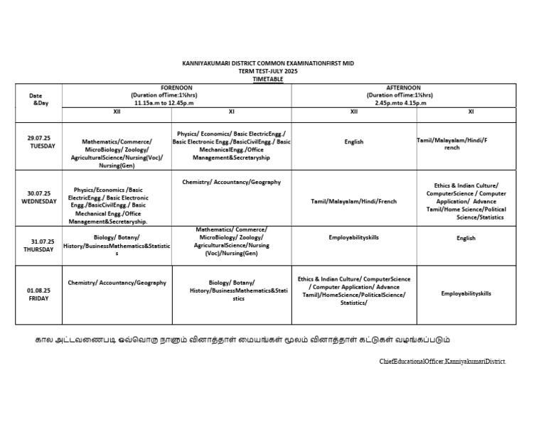 First Midterm 11,12 Time Tables | PDF | Science