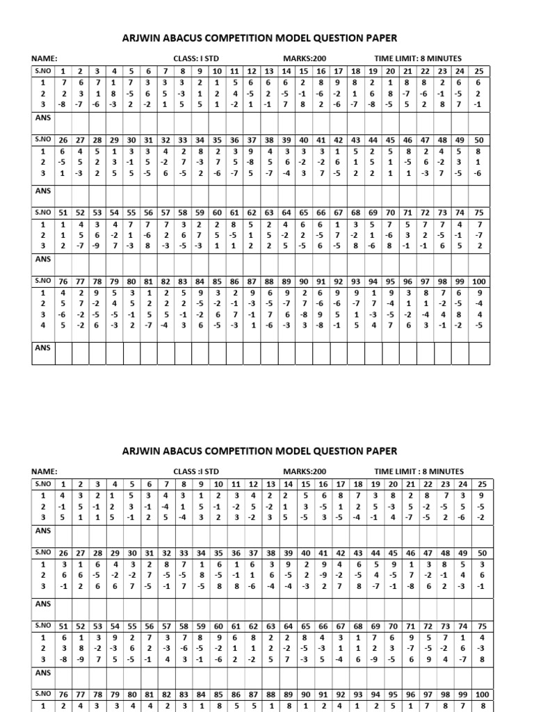 Class 1 Abacus Competition Paper | PDF
