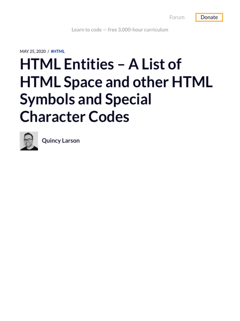 HTML Entities - A List of HTML Space and Other HTML Symbols and Special ...