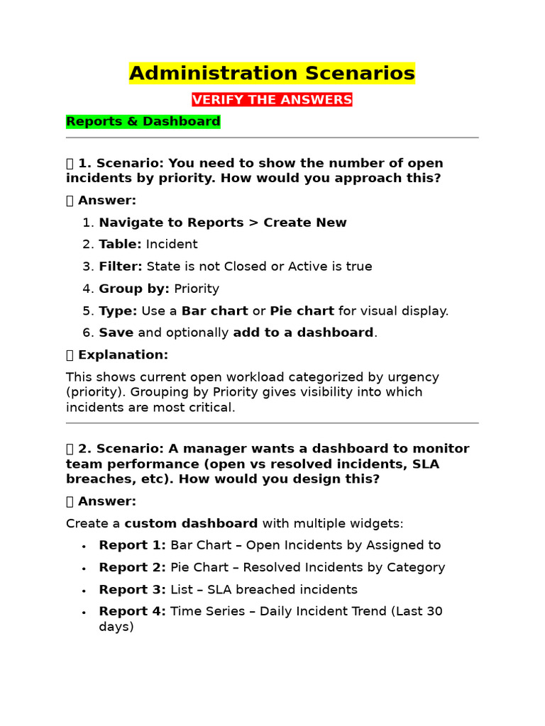 ServiceNow Reporting and Dashboard Scenarios | PDF | Service Level ...