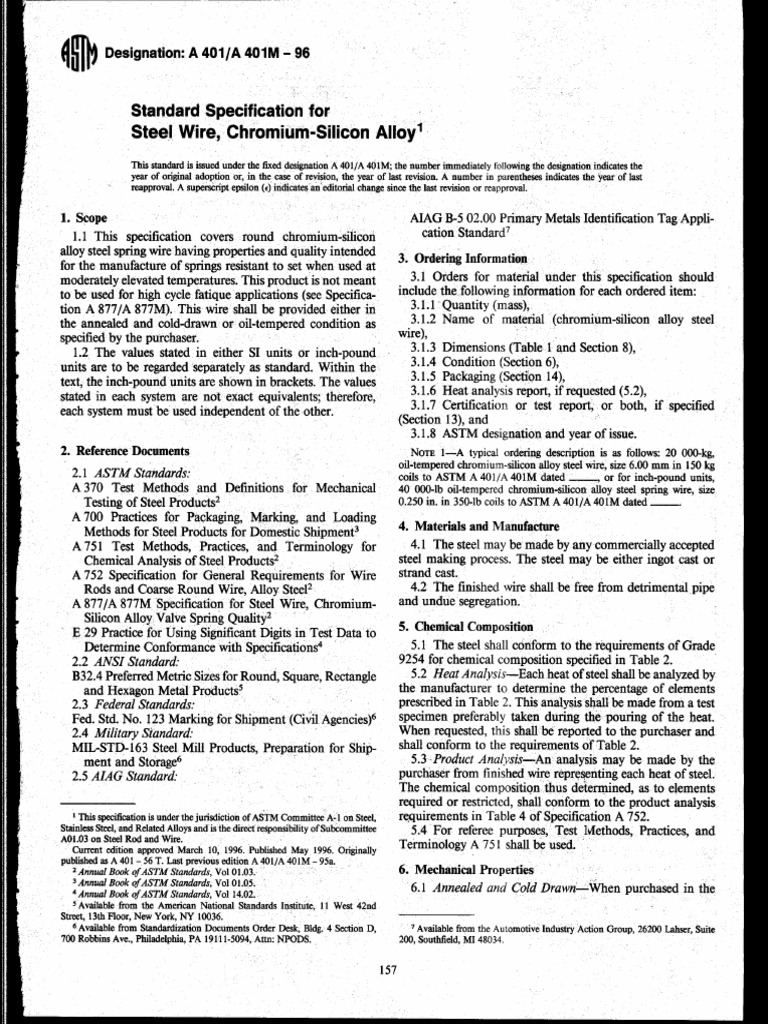 A401 A401M 96 SteelWire Chromium SiliconAlloy | PDF