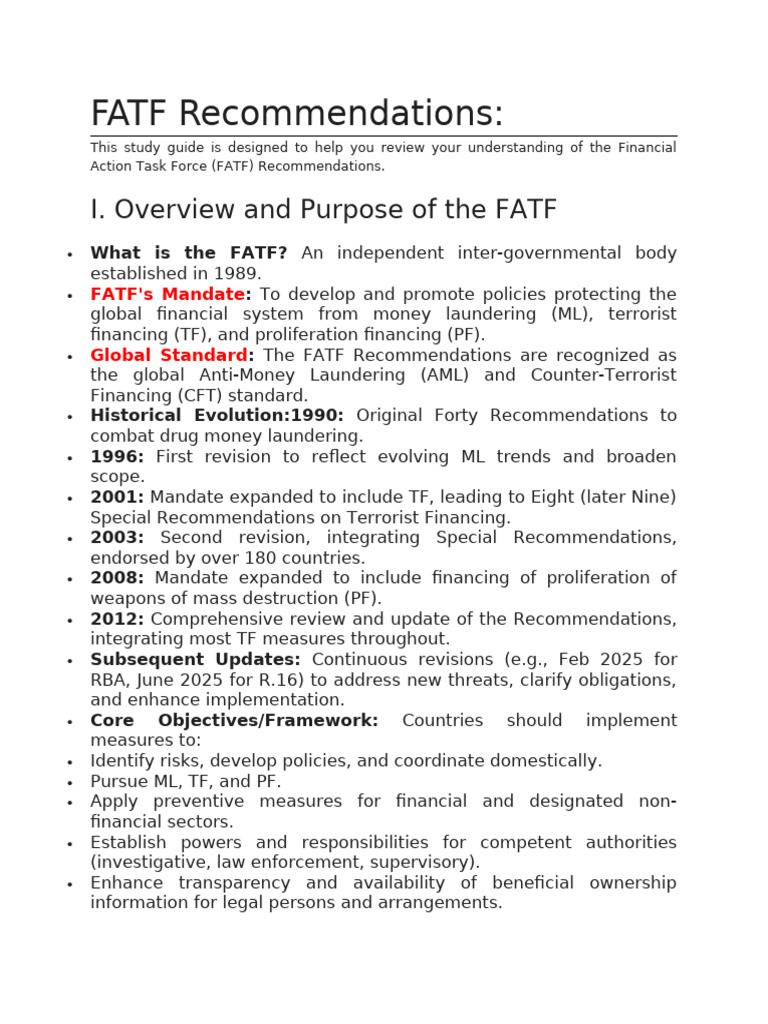 FATF Recommendations Overview Guide | PDF | Justice | Crime & Violence