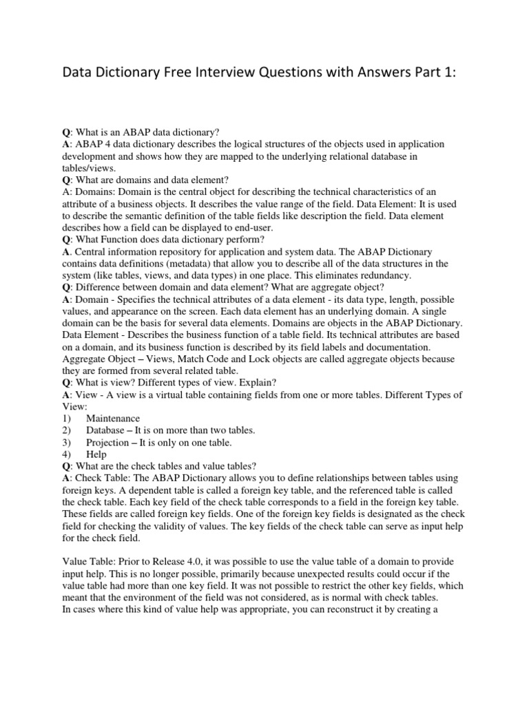 ABAP Data Dictionary Interview Q&A | PDF | Databases | Database Index