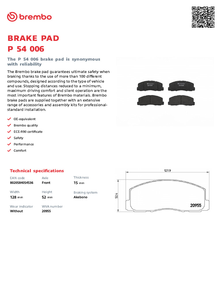 Brembo P 54 006 Brake Pad Overview | PDF