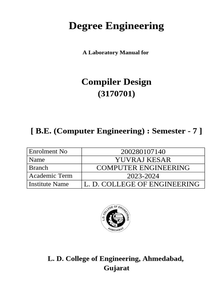 Compiler Design Lab Manual 2023-24 | PDF | Automata Theory | Cryptography