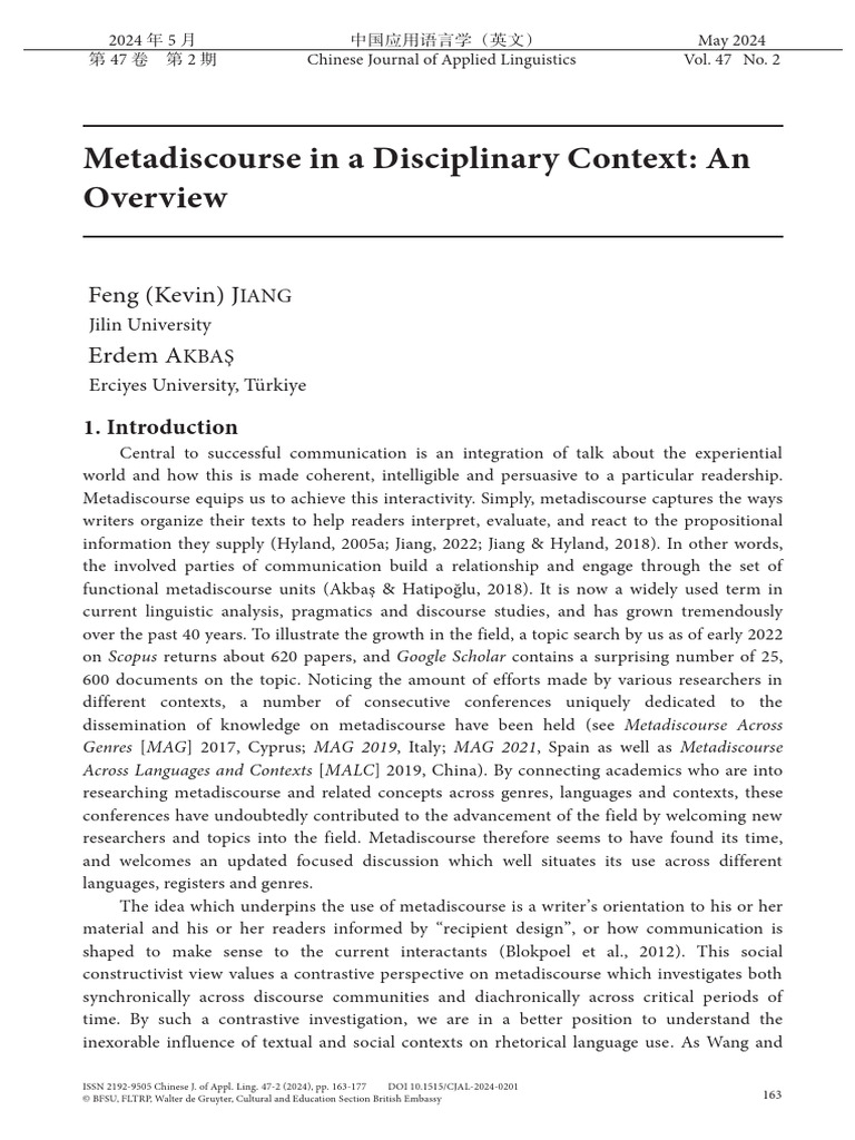 Overview of Metadiscourse Research | PDF | Linguistics | Rhetoric