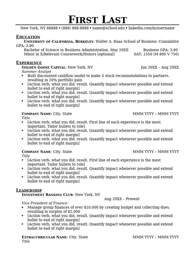Business Student Resume Example | PDF | Investing | Financial Economics