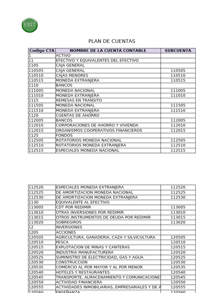 Plan de Cuentas Contables Detallado | PDF | Inversiones | Inflación