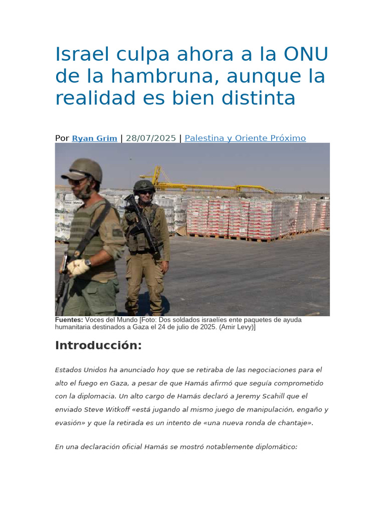 Israel Culpa Ahora A La ONU de La Hambruna | PDF | Franja de Gaza | Israel